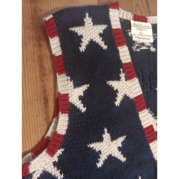 Marisa Christina Classic XL Vtg Stars & Stripes Hand Knit Sweater Vest Patriotic - Picture 2 of 9